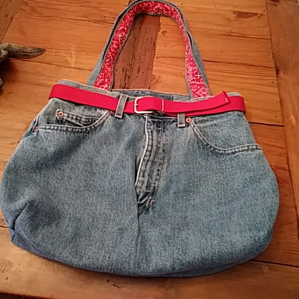 Jeans and red handkerchief purse